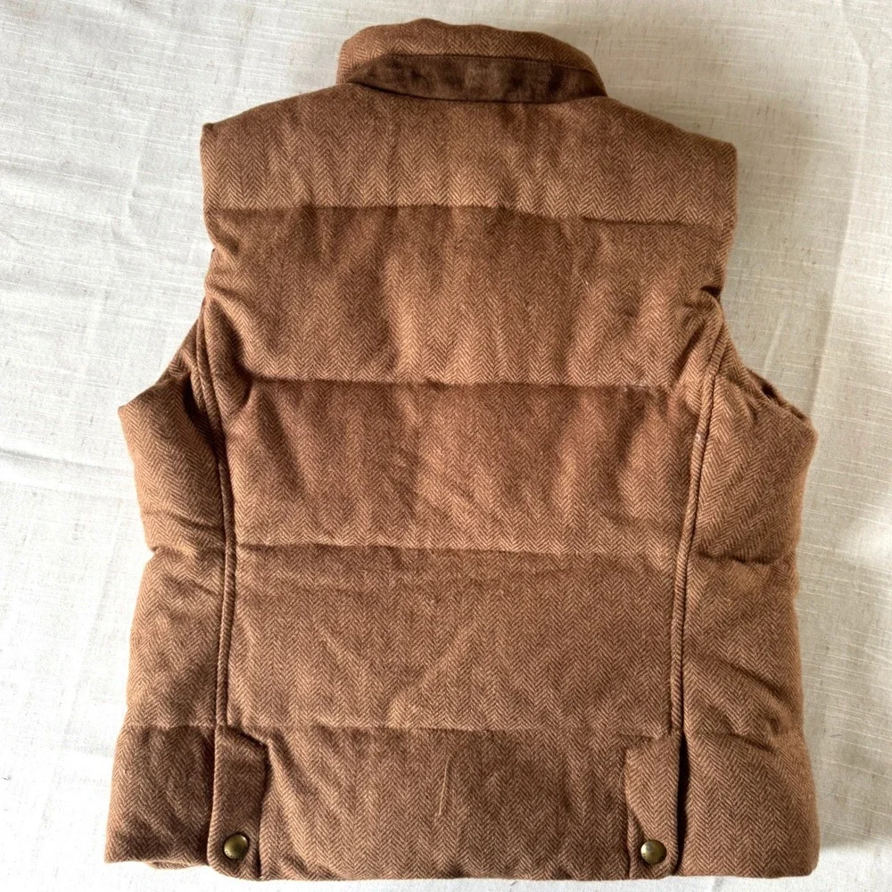 Ralph Lauren Girls L 12 14 Herringbone Wool Puffer Vest Equestrian Crest Suede‎